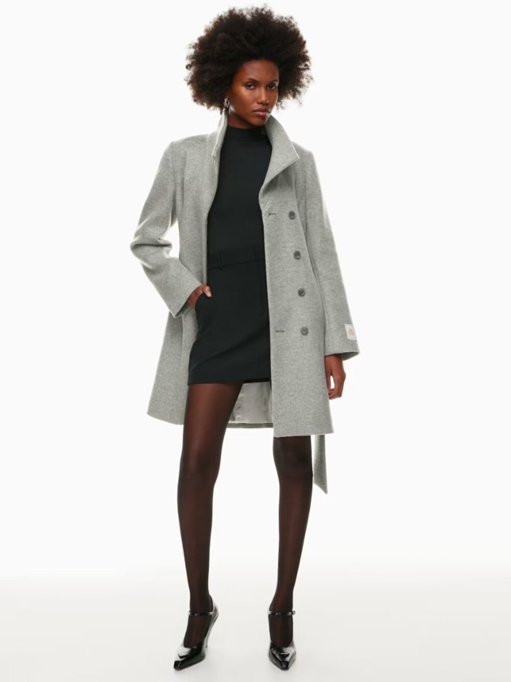 Aritzia BABATON Connor Heather Light Grey Virgin Wool Belted Wrap Coat, Size M - Picture 14 of 16